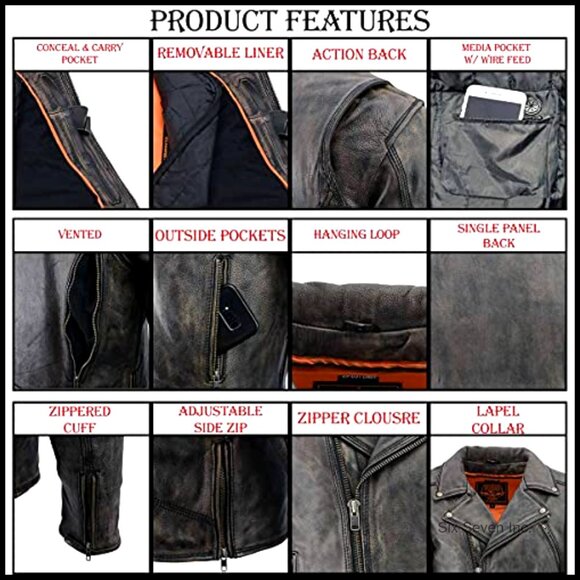 Men's Classic Distressed Brown Leather Triple Stitched Motorcycle Biker Jacket - Picture 5 of 7